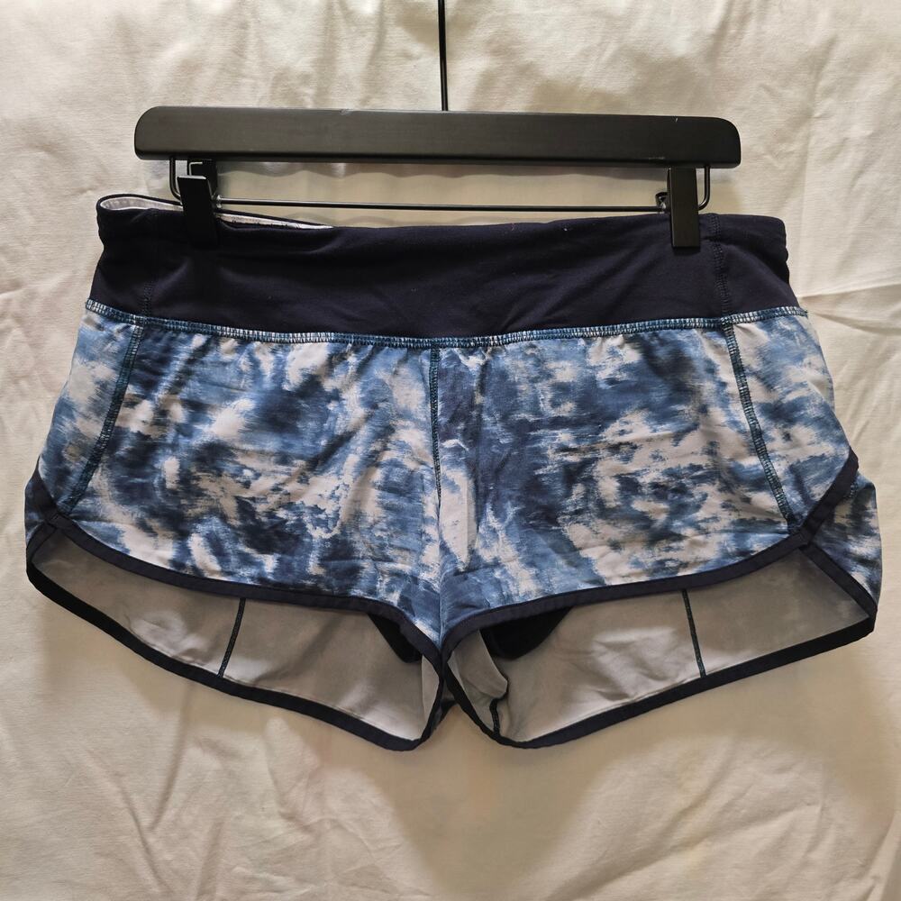 Lululemon Run Speed Up running shorts size 8 blue white print zip pocket